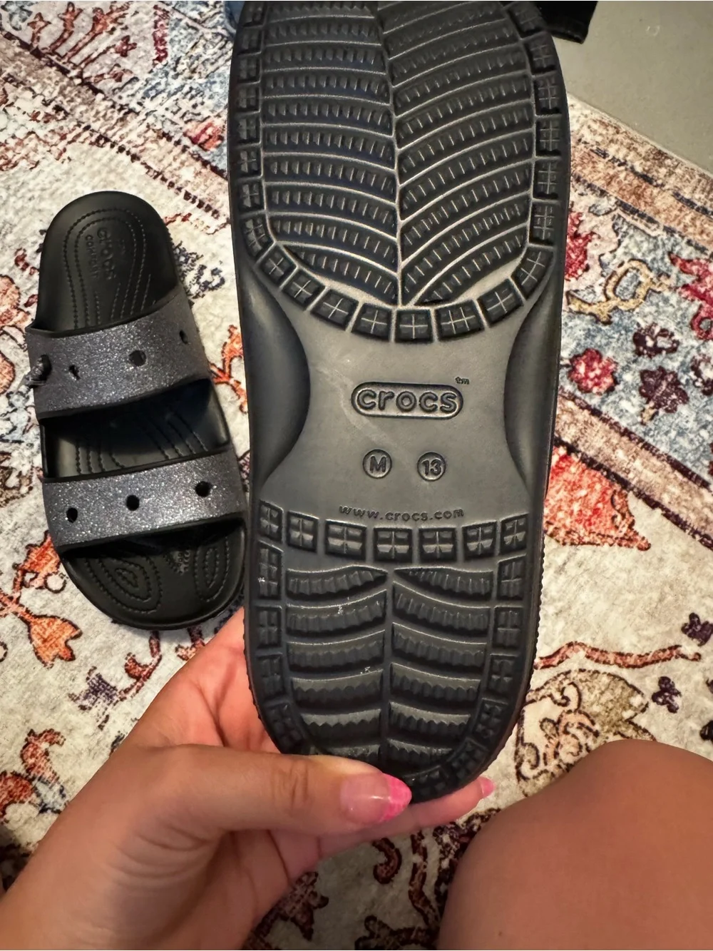 Crocs Men Black Glitter Double-Strap Slide Sandals - Picture 3 of 3